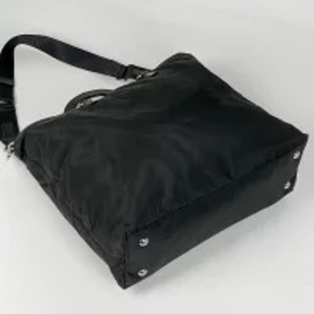 Prada 2way handbag leather embossed Black Nero logo Tessuto